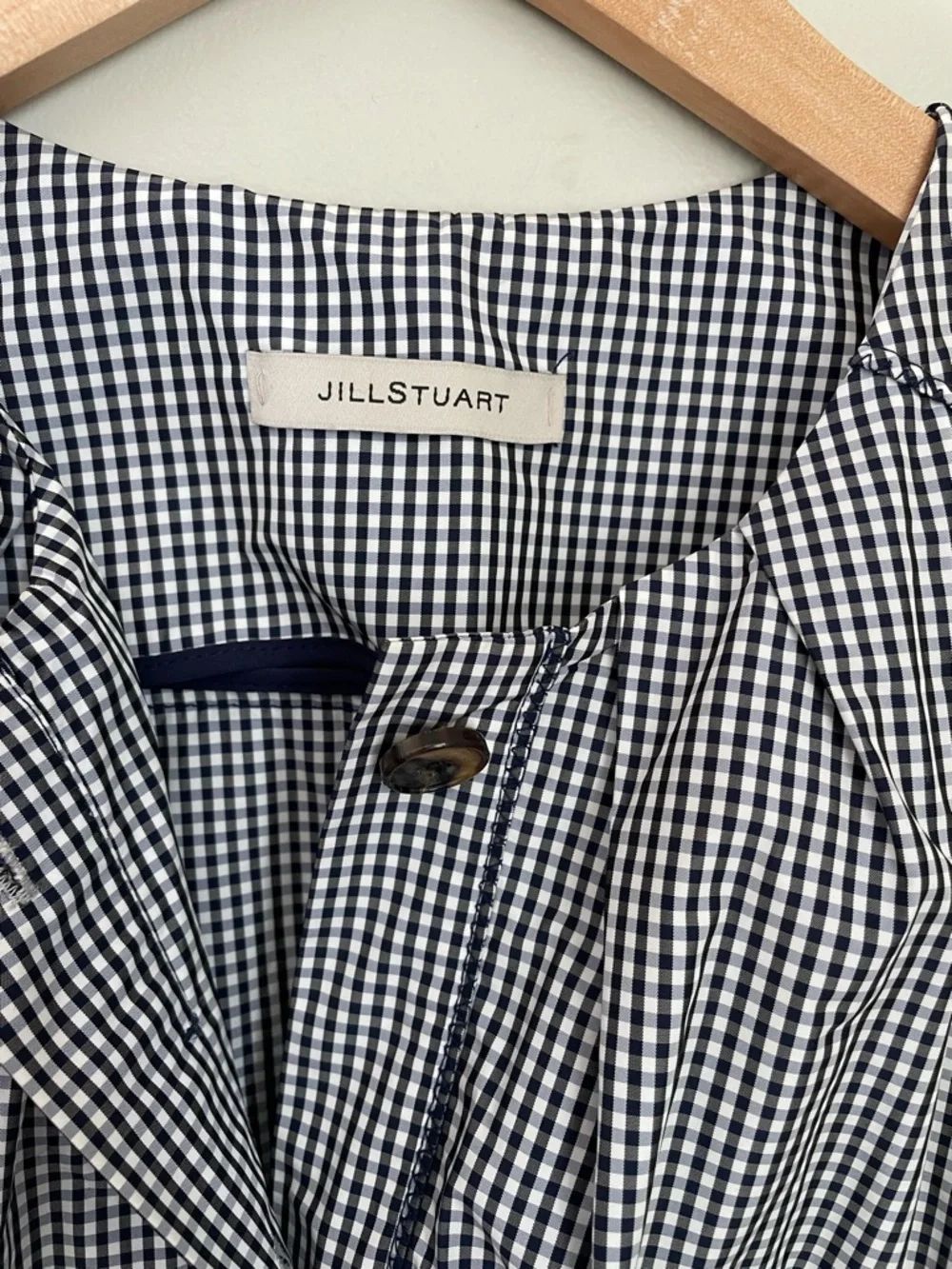 Jill Stuart Blue Gingham Dress Button Front Pocket Structured Fit Flare Size S - Picture 4 of 14